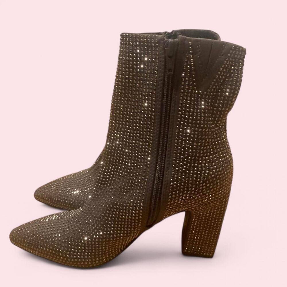 Silver rhinestone ankle boots with